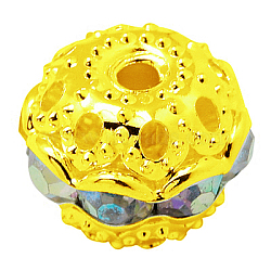 Brass Rhinestone Beads, Grade A, Golden Metal Color, Round, Crystal AB, 12mm in diameter, Hole: 1.5mm(RB-A011-12mm-28G)