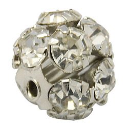 Brass Rhinestone Beads, with Iron Single Core, Grade A, Platinum Metal Color, Round, Crystal, 10mm in diameter, Hole: 1mm(RB-A019-10mm-01P)