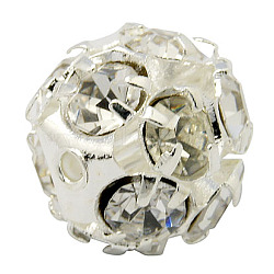 Brass Rhinestone Beads, with Iron Single Core, Grade A, Silver Color Plated, Round, Crystal, 10mm in diameter, Hole: 1mm(RB-A019-10mm-01S)