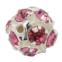 Brass Rhinestone Beads, with Iron Single Core, Grade A, Silver Color Plated, Round, Rose, 6mm in diameter, Hole: 1mm(RB-A019-6mm-23S)