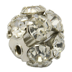 Brass Rhinestone Beads, with Iron Single Core, Grade A, Platinum Metal Color, Round, Crystal, 8mm in diameter, Hole: 1mm(RB-A019-8mm-01P)