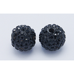 Grade A  Rhinestone Beads, Pave Disco Ball Beads, Resin and China Clay, Round, Black, PP9(1.5.~1.6mm), 8mm, Hole: 1mm(RB-B025-10)