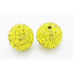 Grade A Rhinestone Beads, Pave Disco Ball Beads, Resin and China Clay, Round, Yellow, PP9(1.5.~1.6mm), 8mm, Hole: 1mm(RB-B025-22)