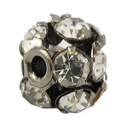 Brass Rhinestone Beads, Grade A, Round, Gunmetal, Clear, Size: about 6mm in diameter, hole: 1mm(RB-H034-12)