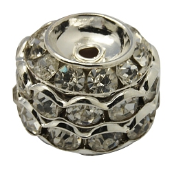 Brass Rhinestone Beads, Grade A, Rondelle, Platinum Metal Color, Clear, 17mm(RB-H045-P)