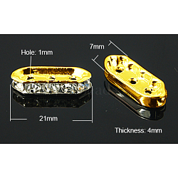 Brass with Grade A Rhinestone Bridge Spacers, Hexagon, Golden, 21x7x4mm, Hole: 1mm(RB-H236-G)