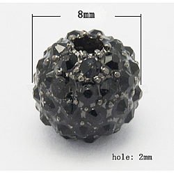Alloy Beads, with Rhinestones, Grade A, Round, Gunmetal, Size: about 8mm in diameter, hole: 2mm(RB-Q059-7)