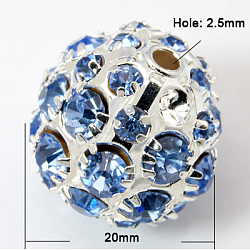 Brass Rhinestone Beads, Grade A, Round, Dodger Blue, 20mm, Hole: 2.5mm(RB-Q165-12)