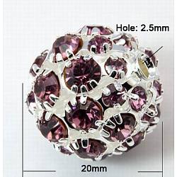 Brass Rhinestone Beads, Grade A, Round, Dark Violet, 20mm, Hole: 2.5mm(RB-Q165-3)