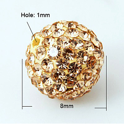 Pave Disco Ball Beads, Polymer Clay Rhinestone Beads, Grade A, Light Peach, PP11(1.7~1.8mm), 8mm, Hole: 1mm(RB-Q195-8mm-362)