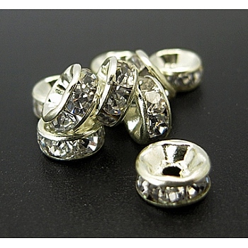 Iron Rhinestone Spacer Beads, Grade A, Straight Edge, Rondelle, Platinum Color, Clear, Size: about 6mm in diameter, 3mm thick, hole: 1.5mm