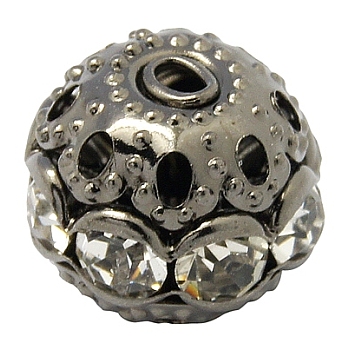 Brass Rhinestone Beads, Grade A, Gunmetal, Round, Crystal, 8mm, Hole: 1mm