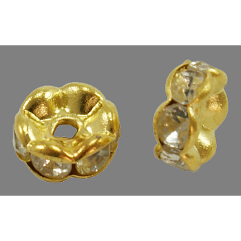 Brass Rhinestone Spacer Beads, Grade AAA, Wavy Edge, Nickel Free, Golden Metal Color, Rondelle, Crystal, 5x2.5mm, Hole: 1mm