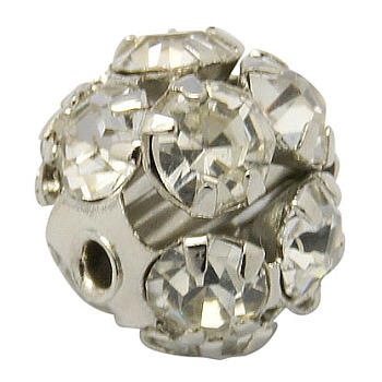 Brass Rhinestone Beads, with Iron Single Core, Grade A, Platinum Metal Color, Round, Crystal, 10mm in diameter, Hole: 1mm