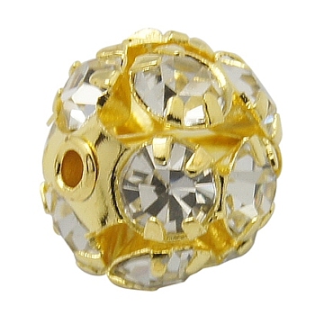 Brass Rhinestone Beads, with Iron Single Core, Grade A, Golden Metal Color, Round, Crystal, 12mm in diameter, Hole: 1mm