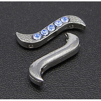 Platinum Alloy Rhinestone Twist Spacer Bars, Cadmium Free & Lead Free, Light Blue, 19x6x4mm, Hole: 1mm