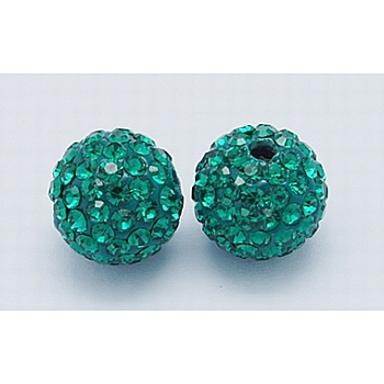 Grade A  Rhinestone Beads, Pave Disco Ball Beads, Resin and China Clay, Round, Green, PP9(1.5.~1.6mm), 8mm, Hole: 1mm