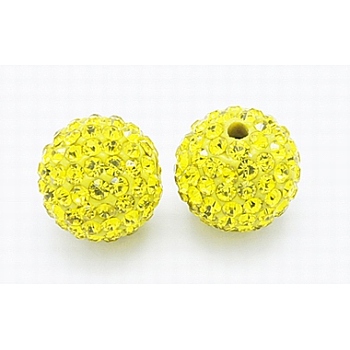 Grade A Rhinestone Beads, Pave Disco Ball Beads, Resin and China Clay, Round, Yellow, PP9(1.5.~1.6mm), 8mm, Hole: 1mm