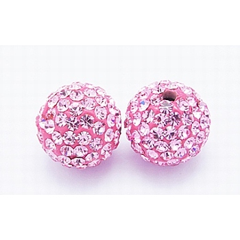 Grade A Rhinestone Beads, Pave Disco Ball Beads, Resin and China Clay, Round, Pink, PP9(1.5.~1.6mm), 8mm, Hole: 1mm