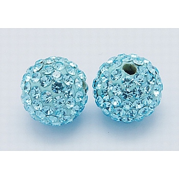 Grade A  Rhinestone Beads, Pave Disco Ball Beads, Resin and China Clay, Round, Sky Blue, PP9(1.5.~1.6mm), 8mm, Hole: 1mm
