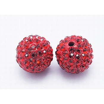 Grade A Rhinestone Beads, Pave Disco Ball Beads, Resin and China Clay, Round, Red, PP11(1.7~1.8mm), 12mm, Hole: 1.5mm