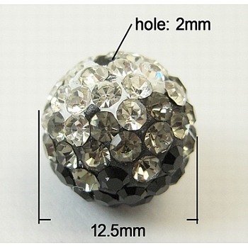 Mideast Rhinestone Beads, with Polymer Clay, Round Pave Disco Ball Beads, Gray, PP14(2~2.1mm), 12.5mm, Hole: 2mm