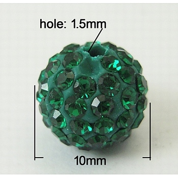 Mideast Rhinestone Beads, with Polymer Clay, Round Pave Disco Ball Beads, Sea Green, PP13(1.9~2mm), 10mm, Hole: 1.5mm