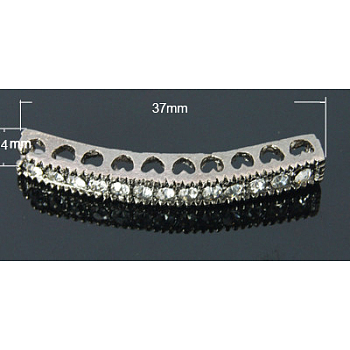 Zinc Alloy Rhinestone Beads, Platinum, 38~39x4.5x5mm, Hole: 2mm