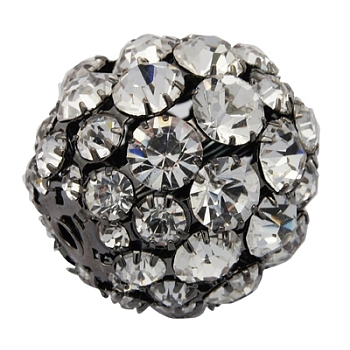 Brass Rhinestone Beads, Clear, Round, Gunmetal, Size: about 30mm in diameter, hole: 3mm.