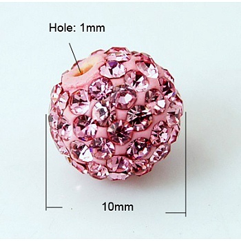 Pave Disco Ball Beads, Polymer Clay Rhinestone Beads, Grade A, Light Rose, PP13(1.9~2mm), 10mm, Hole: 1mm