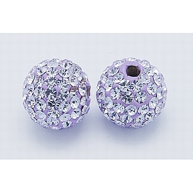 12mm Purple Round Polymer Clay + Glass Rhinestone Beads