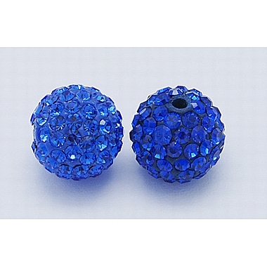 12mm Blue Round Polymer Clay+Glass Rhinestone Beads