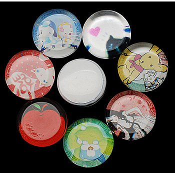 Glass Cabochons, Half Round/Dome, Mixed Color, 15mm in diameter, 6mm thick