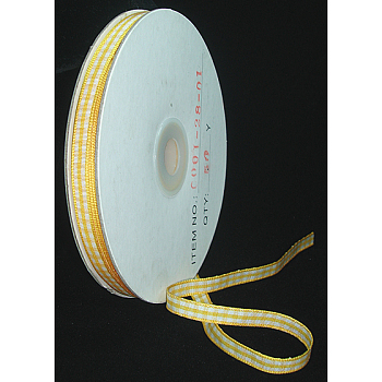 Double Face Gingham Ribbon Satin Ribbon, Polyester Ribbon, Yellow, 3/8 inch(10mm), 50yards/roll(45.72m/roll)