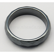 Non-Magnetic Synthetic Hematite Wide Band Rings, Faceted, Black, Size: about 6mm wide, 21mm inner diameter(RJEW-A026-2)
