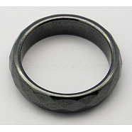 Non-Magnetic Synthetic Hematite Wide Band Rings, Faceted, Black, Size: about 6mm wide, 20mm inner diameter(RJEW-A026-3)