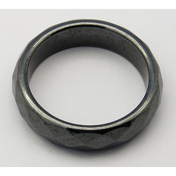 Non-Magnetic Synthetic Hematite Wide Band Rings, Faceted, Black, Size: about 6mm wide, 20mm inner diameter