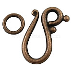 Tibetan Style Hook and Eye Clasps, Lead Free, Cadmium Free and Nickel Free, Red Copper Color, Hook: 12x20.5mm, Eye: 7.5mm, Hole: 5mm(RLF1277Y-NF)