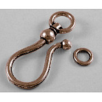 Tibetan Style S Hook Clasps, Cadmium Free & Nickel Free & Lead Free, Red Copper, S Hook: 38x16x8mm, Ring: 8mm, Hole: 5mm(RLF5091Y-NF)