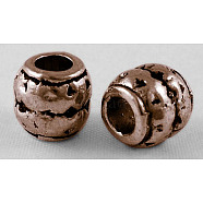 Tibetan Style Alloy Large Hole Barrel Beads, Red Copper, Lead Free & Cadmium Free & Nickel Free, 8x8mm, Hole: 3.5mm(RLF0929Y-NF)