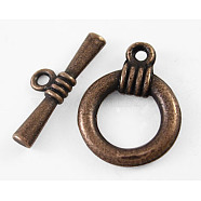 Tibetan Style Toggle Clasps, Cadmium Free & Nickel Free & Lead Free, Ring, Red Copper, 18x13.8x2.5mm, Hole: 5mm(RLF1220Y-NF)
