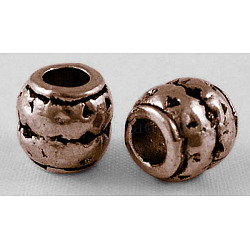 Tibetan Style Alloy Large Hole Barrel Beads, Red Copper, Lead Free & Cadmium Free, 8x8mm, Hole: 3.5mm(RLF0929Y)