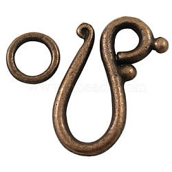 Tibetan Style Hook and Eye Clasps, Lead Free, Cadmium Free and Nickel Free, Red Copper Color, Hook: 12x20.5mm, Eye: 7.5mm, Hole: 5mm(RLF1277Y-NF)