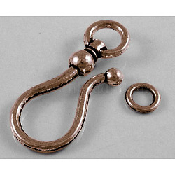 Tibetan Style S Hook Clasps, Cadmium Free & Nickel Free & Lead Free, Red Copper, S Hook: 38x16x8mm, Ring: 8mm, Hole: 5mm(RLF5091Y-NF)