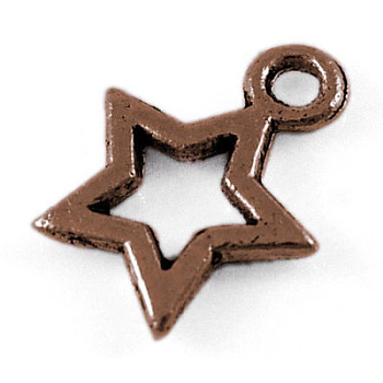 Tibetan Style Alloy Charms, Lead Free, Cadmium Free and Nickel Free, Red Copper Color, Star, 10mm wide, 12mm long, hole: 2mm