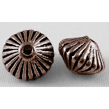 Tibetan Style Alloy Spacer Beads, Cadmium Free & Nickel Free & Lead Free, Bicone, Red Copper, 7.5x4.6mm, Hole: 1mm