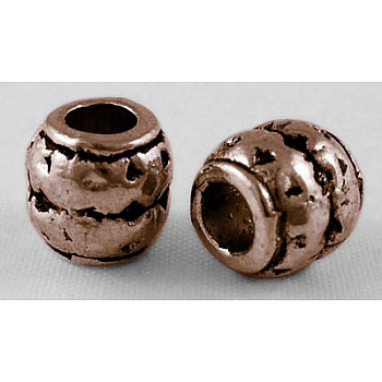 Tibetan Style Alloy Large Hole Barrel Beads, Red Copper, Lead Free & Cadmium Free & Nickel Free, 8x8mm, Hole: 3.5mm