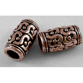 Tibetan Style Zinc Alloy Beads, Lead Free & Cadmium Free, Tube, Red Copper, 12x7mm, Hole: 3.5mm