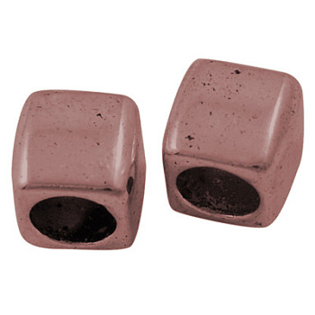 Tibetan Style Alloy European Beads, Large Hole Beads, Cube, Cadmium Free & Nickel Free & Lead Free, Red Copper, 6x6x6mm, Hole: 4mm