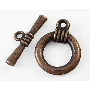 Tibetan Style Toggle Clasps, Cadmium Free & Nickel Free & Lead Free, Ring, Red Copper, 18x13.8x2.5mm, Hole: 5mm
